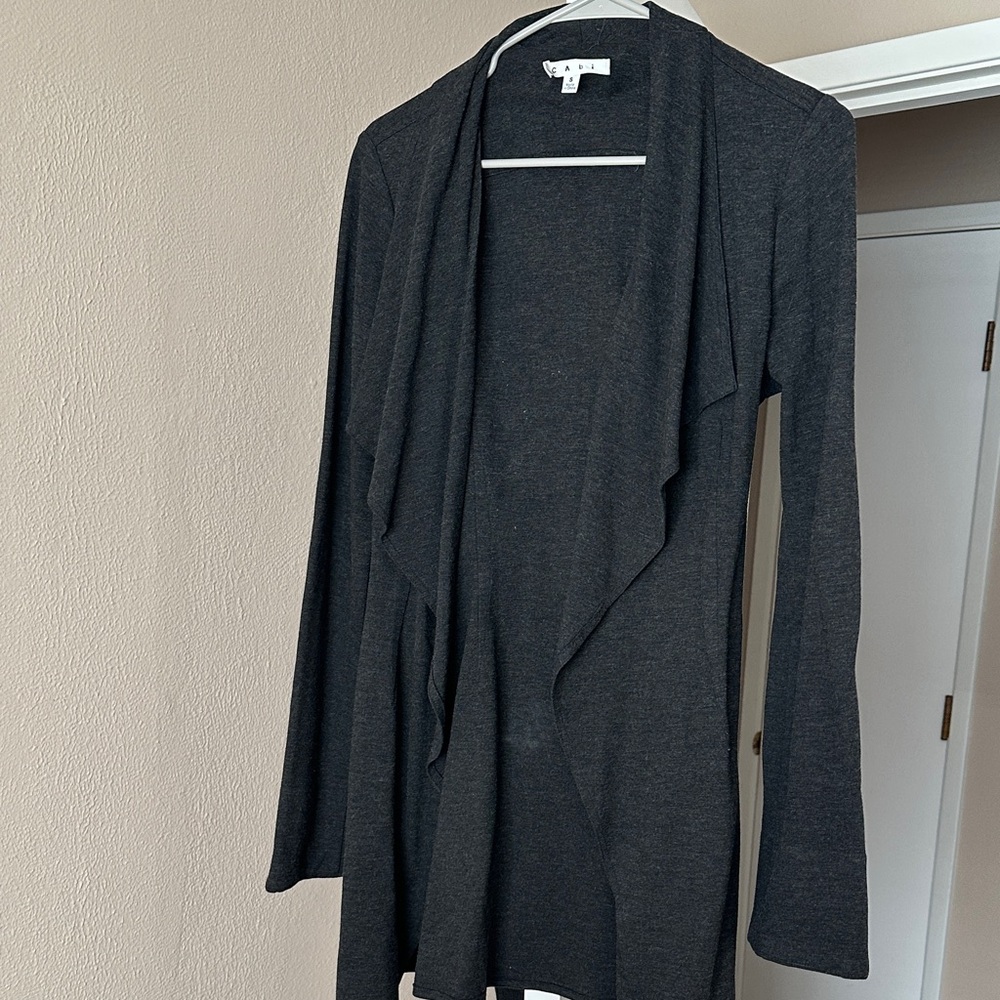 Women's Dark Heather Gray Open Front Cardigan w/ Tie